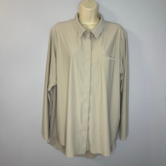 ATHLETA Urbanite Top Blouse Shirt Stretch Beige Commute Work Travel Sz XL - Picture 4 of 15